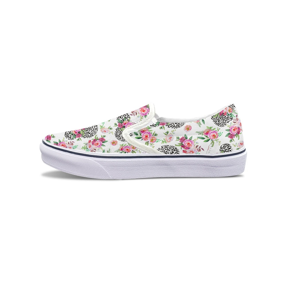 Floral Cheetah White Pedal canvas shoes for Adult