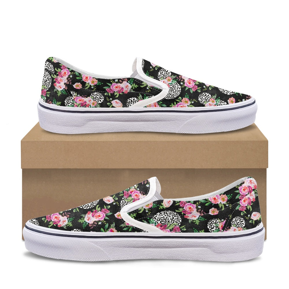 Floral Cheetah Black Pedal canvas shoes for Adult