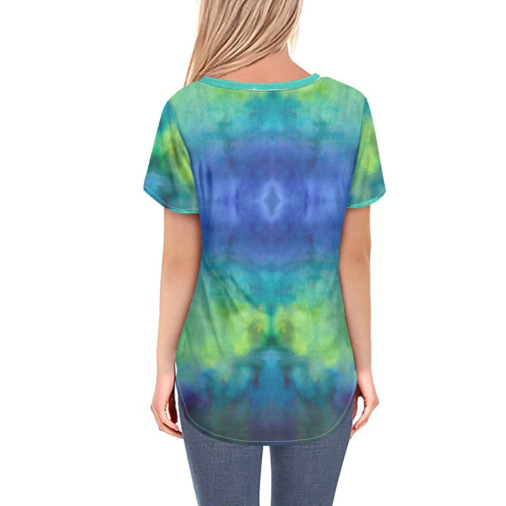 Aqua Tie Dye Women's V-neck Top