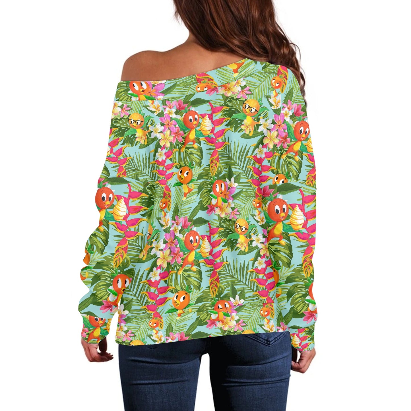 Tropical Orange Bird Women's one-shoulder top