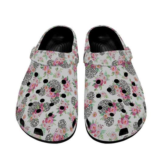 Floral Cheetah White Crocs Black Sole