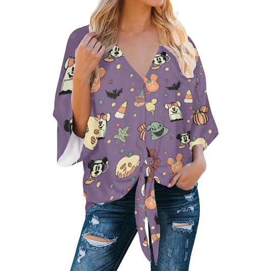 Boho Halloween Purple Women‘s’ V-neck Streamers Blouse