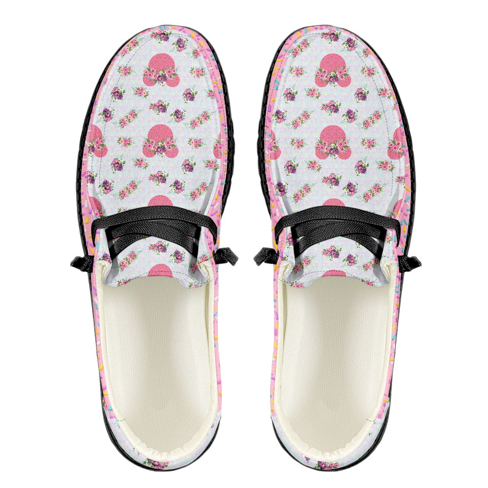 Pink Floral Crown Men's Lace Up Loafers