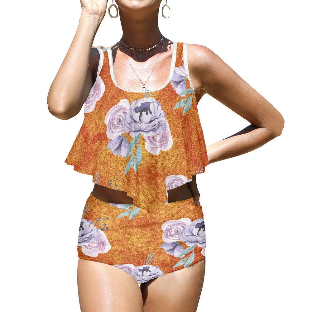Orange and Purple Floral  Bikini swimsuit