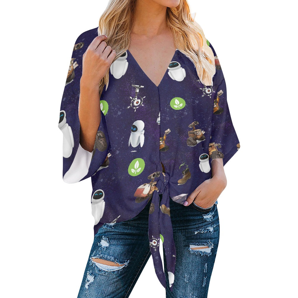 Space Robots Women‘s’ V-neck Streamers Blouse