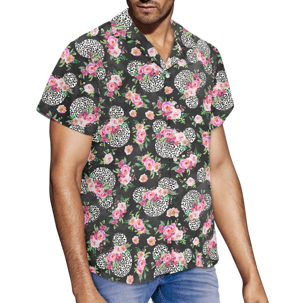 Floral Cheetah Black Hawaiian shirt