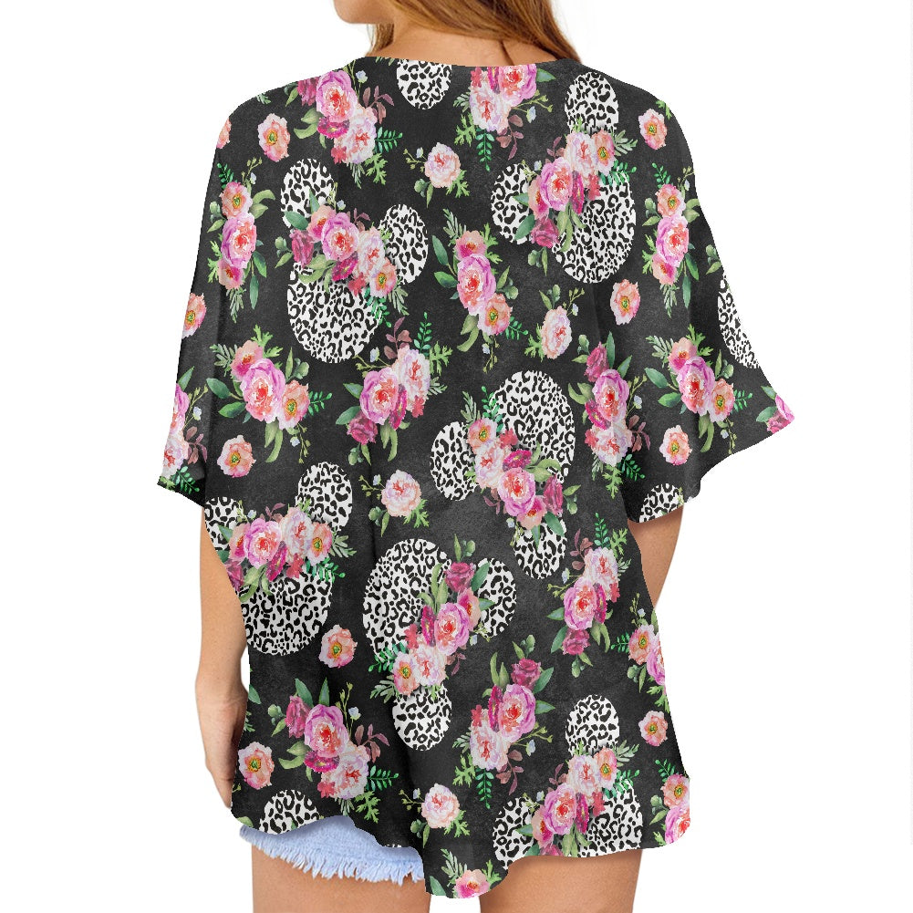 Floral Cheetah Black Women's cardigan chiffon shirt