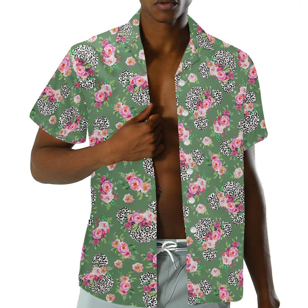 Floral Cheetah Green Hawaiian shirt