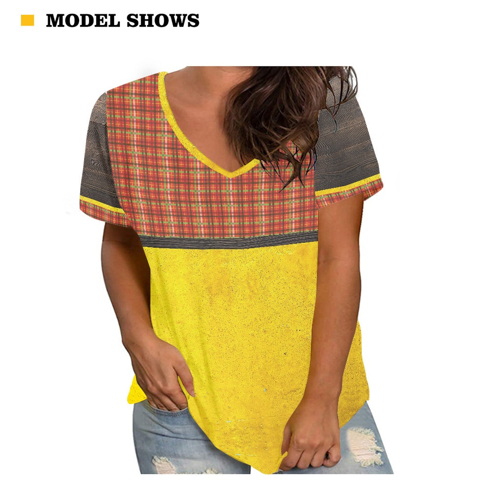 Fall Plaid Women's V-neck Top