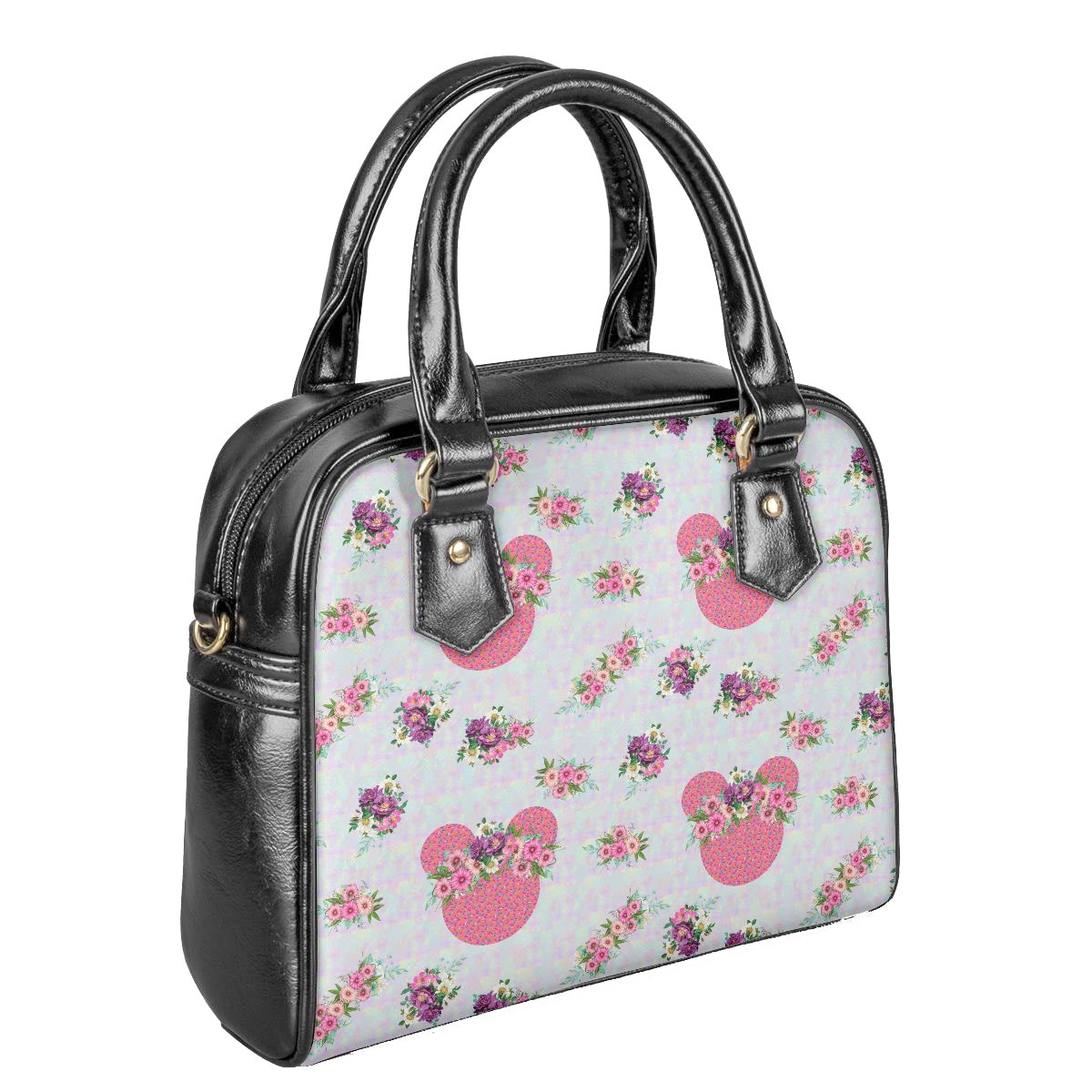 Pink Floral Crown Bowler Bag