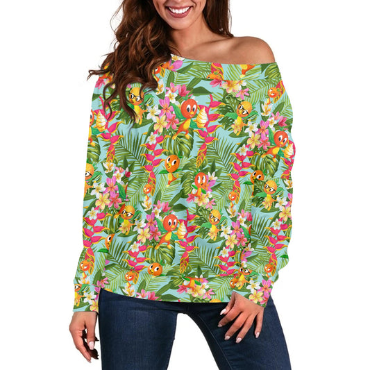 Tropical Orange Bird Women's one-shoulder top