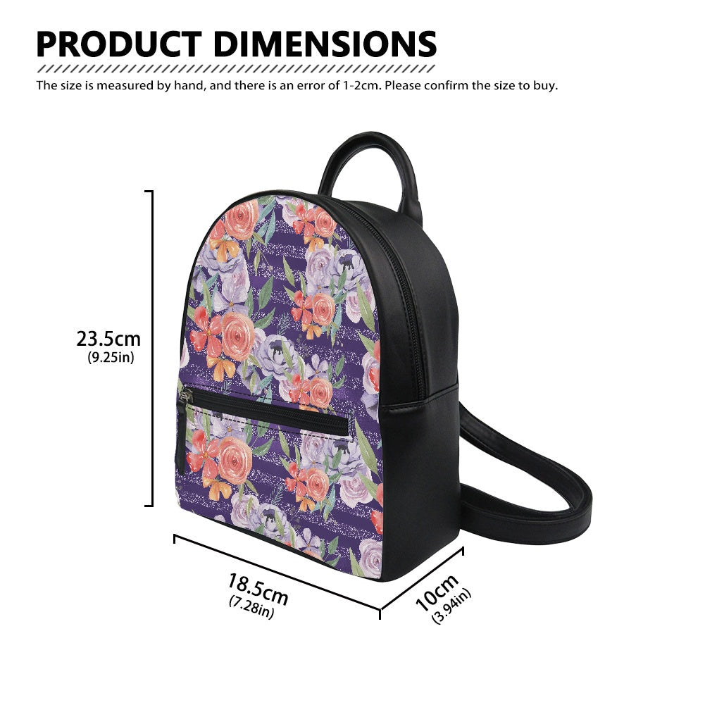 Purple and Peach Floral Small Backpack