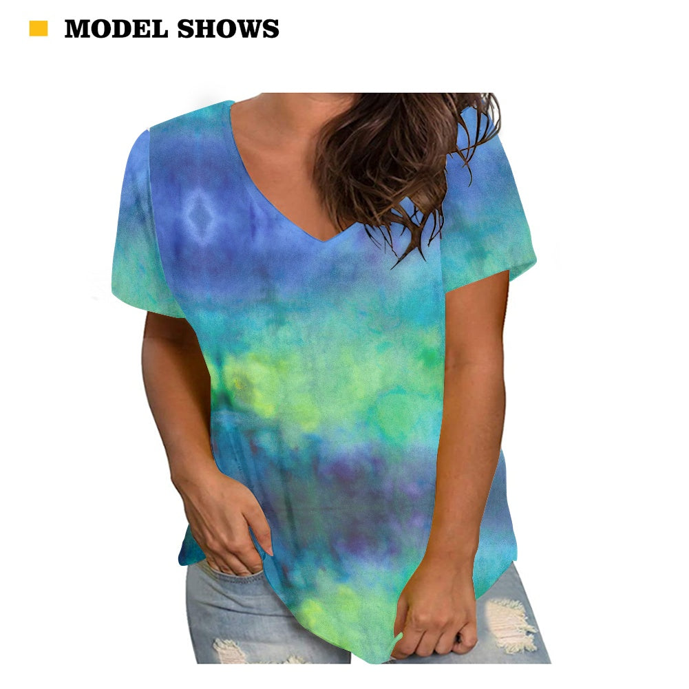 Aqua Tie Dye Women's V-neck Top