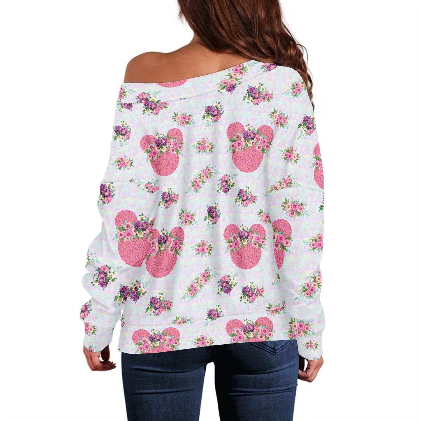 Pink Floral Crown Women's one-shoulder top