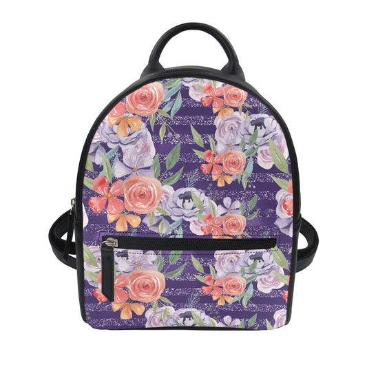 Purple and Peach Floral Small Backpack